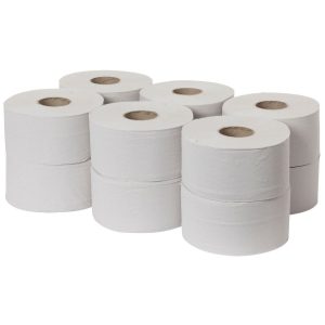 2 Ply Soft White Mini Jumbo Toilet Rolls, 2¼" Core