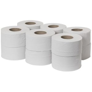 2 Ply Soft White Mini Jumbo Toilet Rolls, 3" Core
