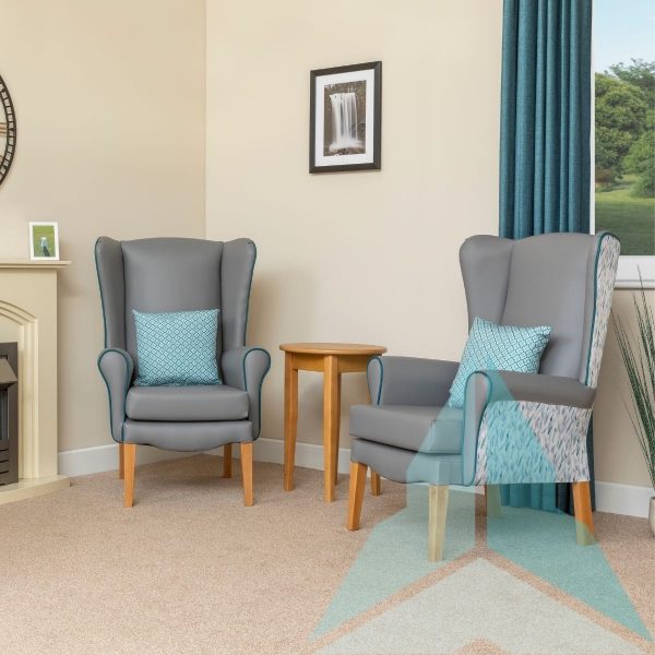 Ashford Armchair in Zest Ash with Balsam Slate Blue and Zest Emerald Piping