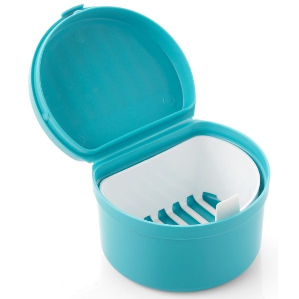 Denture Cup With Hinged Lid & Strainer