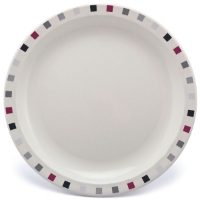 23cm Plate With Patterned Rim, Burgundy, Grey & Black Squares